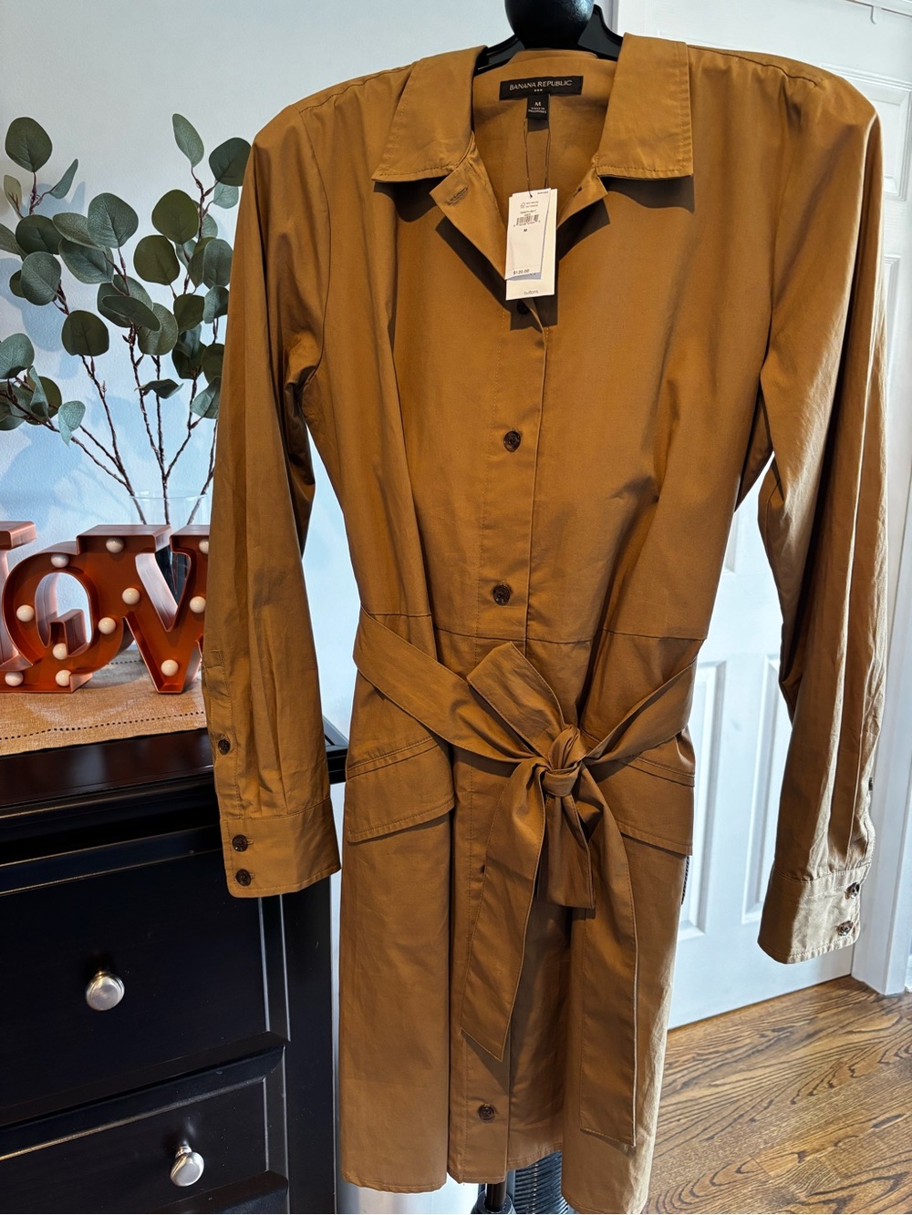 Banana Republic Mustard Brown Button-Front Shirt Dress